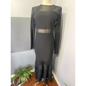 NWT VICI Nayla Mesh Panel Fishtail Black Maxi Dress Medium Bodycon Mermaid Party